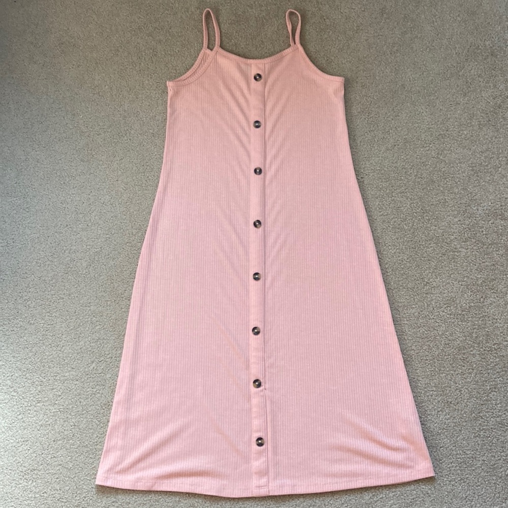 Girls light peach fake button down dress